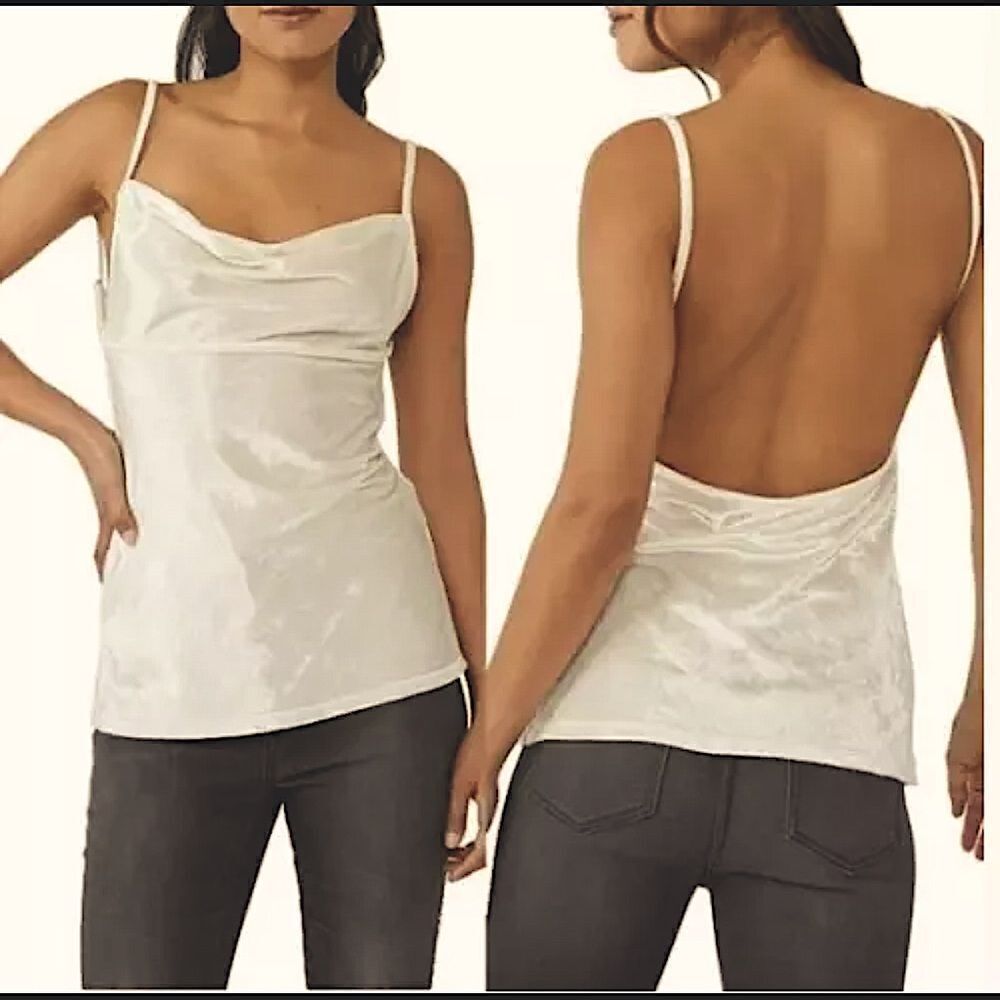 Free People All Night Velvet Top spaghetti strap Tunic cami champagne white $68